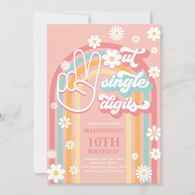 Invitation Adieu chiffres uniques Boho Rainbow 10e anniversai (Devant)