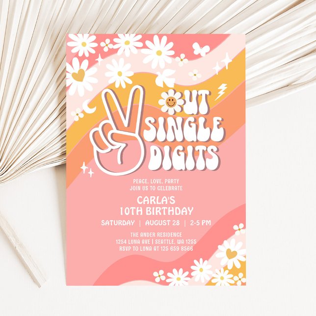 Invitation Adieu les chiffres simples Daisy Hippie Anniversai (Créateur téléchargé)