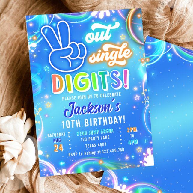 Invitation Adieu les chiffres simples Néon Glow Anniversaire  (Créateur téléchargé)
