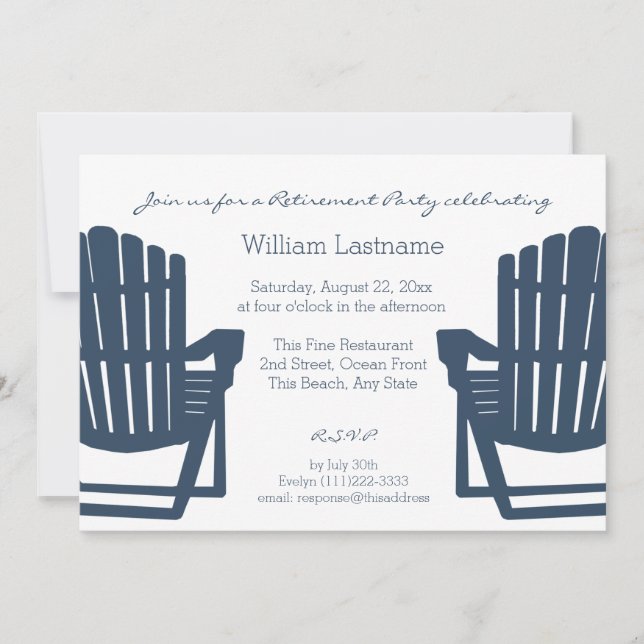 Invitation Adirondack Marine Blue Beach Chaises Parti de retr (Devant)