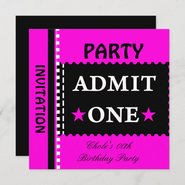 Invitation Admettre une fête d'anniversaire filles rose chaud (Devant / Derrière)