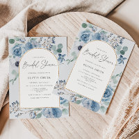 Admission de douche nuptiale à cadre bleu-or Dusty