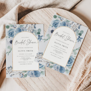 Invitation Admission de douche nuptiale à cadre bleu-or Dusty