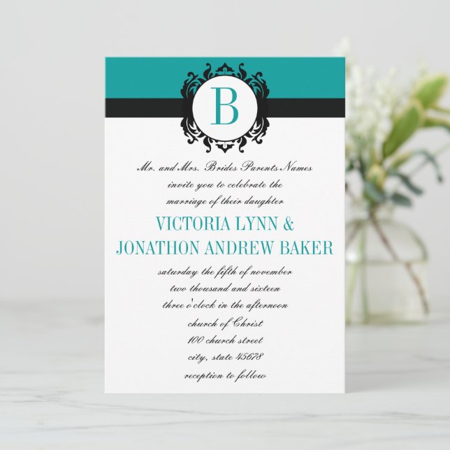 Invitation Admission de mariage pour un monogramme de Deep Aq (Debout devant)