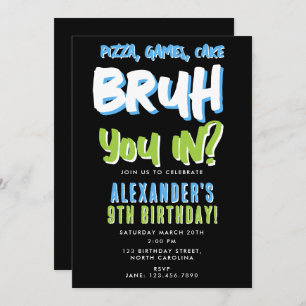Invitation Ado adolescent de Bruh Boy Bleu Vert anniversaire