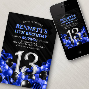 Invitation Ado bleu garçon 13e anniversaire