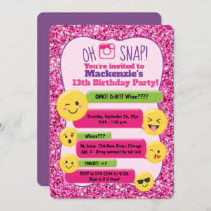 Invitation Ado Emoji Tween Parties scintillant rose anniversa