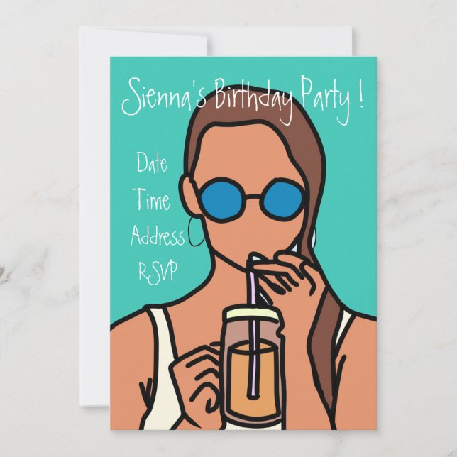 Invitation Ado fille bubble thé coloré mignon fête d'annivers (Devant)