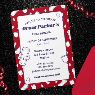 Invitation Ado Fille Première période Fête Rouge Menstrual Pa