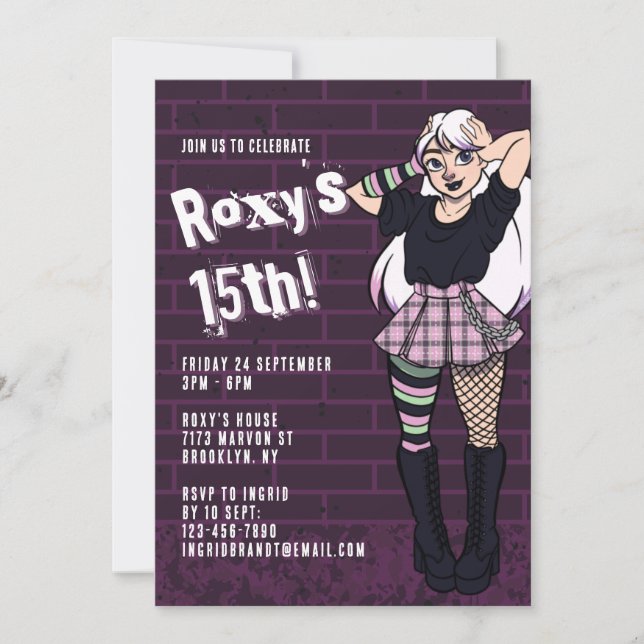 Invitation Ado Punk personnalisable fille 15e anniversaire (Devant)