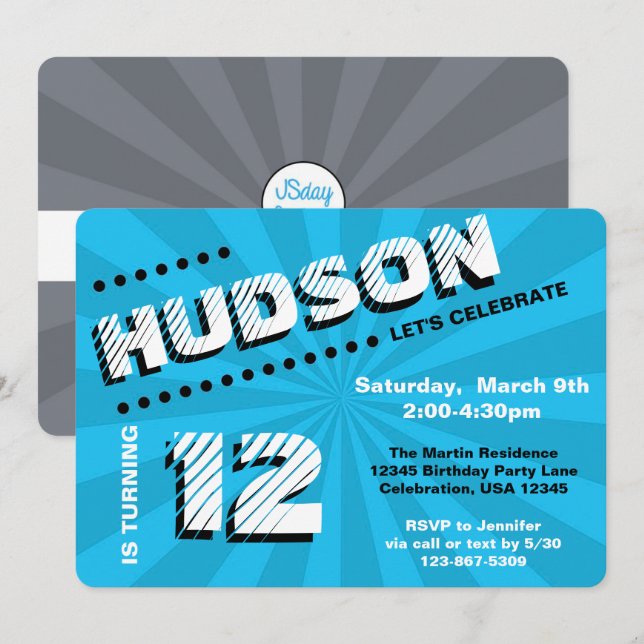 Invitation Ado/Tween Graffiti mur fête des garçons (Devant / Derrière)