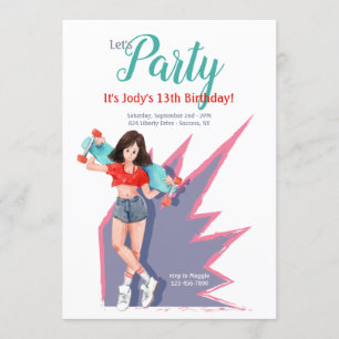 Invitation Adolescente avec skateboard