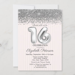 Invitation Adolescente de 16 ans tendance argent diamants ray