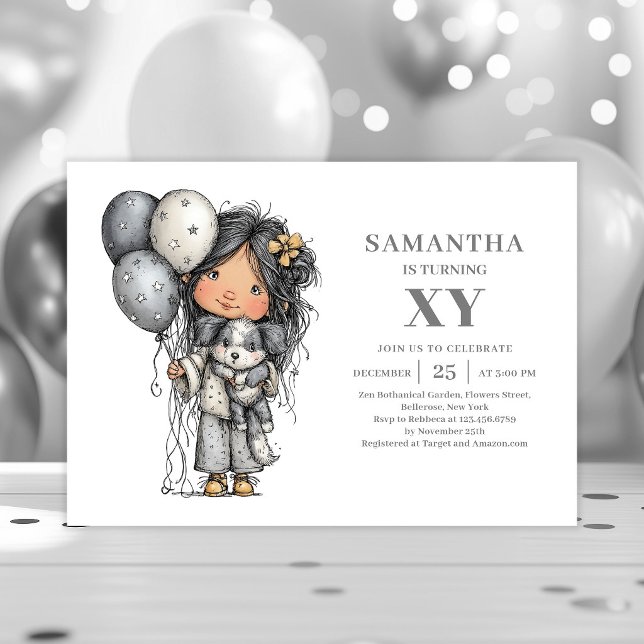 Invitation Adolescente excentrique fille or noir fête d'anniv (Quirky Teenager Girl Black Gold Birthday Party Invitation

)