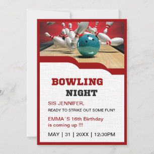Invitation adolescente se grève de bowling plaisir d'annivers
