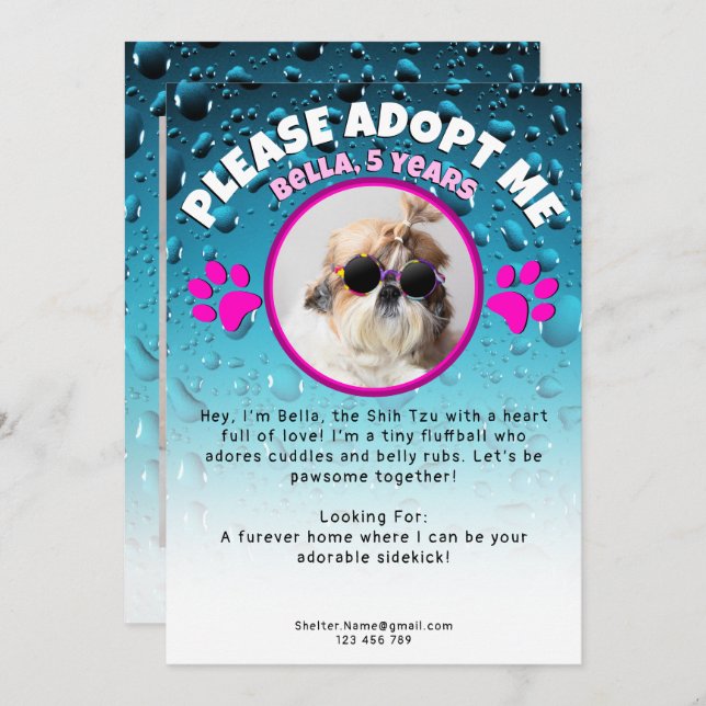 Invitation Adopt me dog custom 2 photo shelter animal rescue (Devant / Derrière)