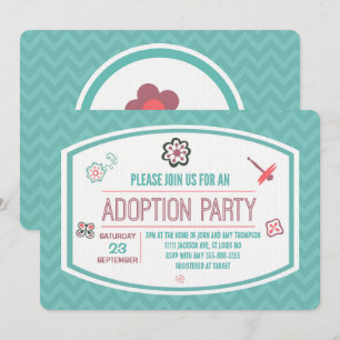 Invitation Adoption Douche moderne rose et bleu papillon