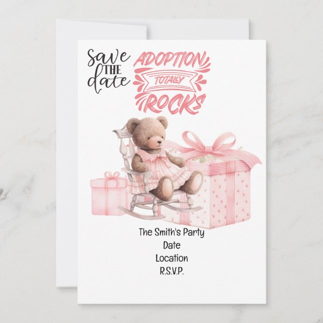 Invitation Adoption Foster Child Girl Pink thème party (Devant)