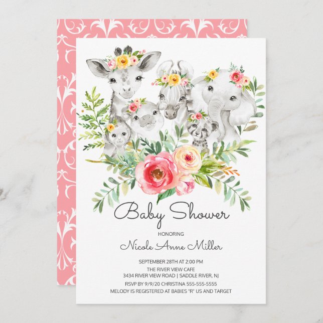 Invitation Adorable animaux de la jungle Baby shower Invitati (Devant / Derrière)