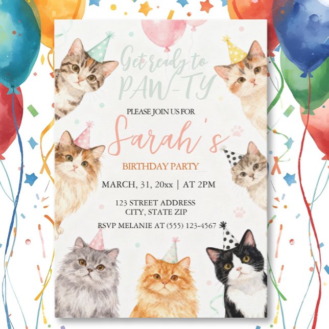 Invitation adorable anniversaire de enfant de chats (Créateur téléchargé)
