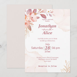 Invitation Adorable aquarelle floral rose blanc mariage migno