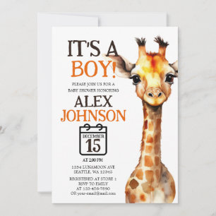 Invitation Adorable aquarelle Giraffe Baby shower Safari