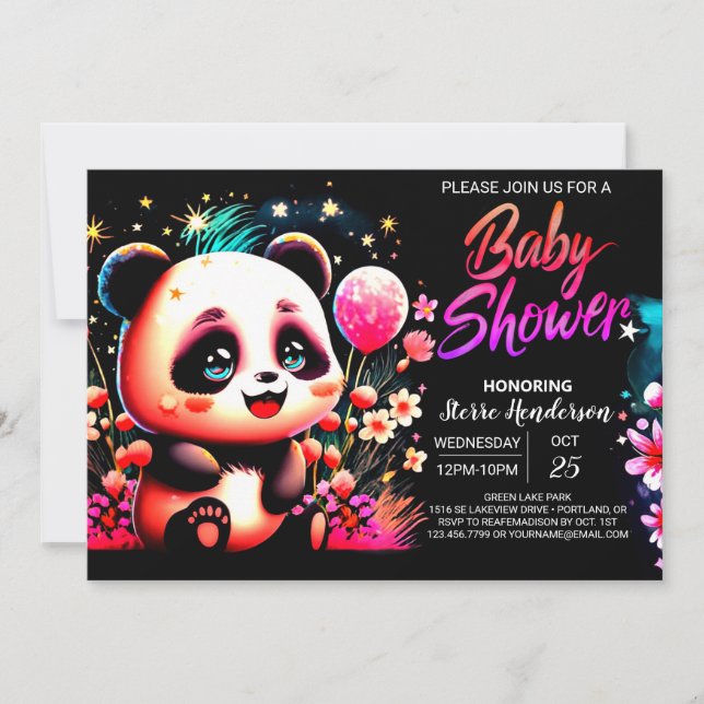 Invitation Adorable aquarelle Panda Haven Baby shower fille (Devant)