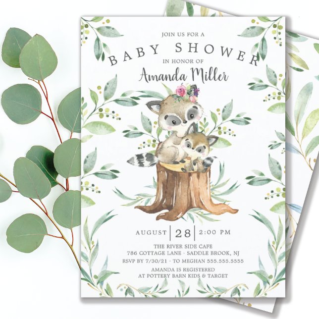 Invitation adorable Baby Raccoon et maman Baby shower de bois (Créateur téléchargé)