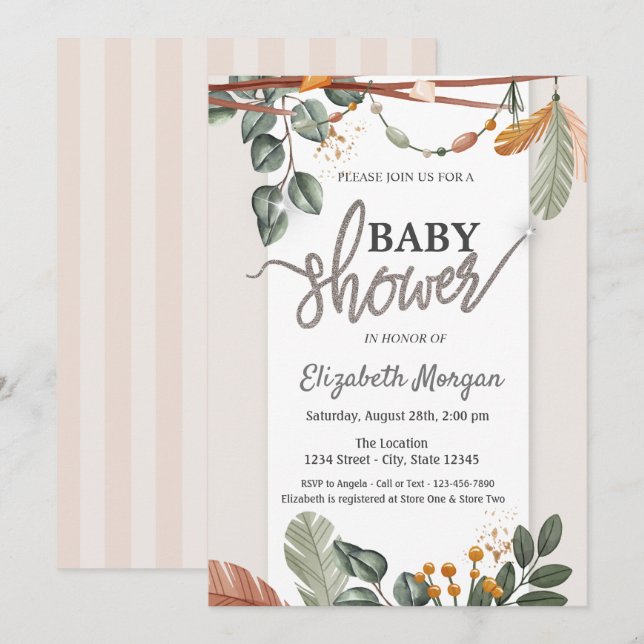 Invitation Adorable Baby-Shower Bohème  (Devant / Derrière)