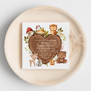 Invitation Adorable Baby shower d'animaux de bois rustique