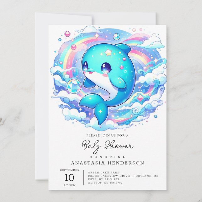 Invitation Adorable Baby shower dauphin (Devant)