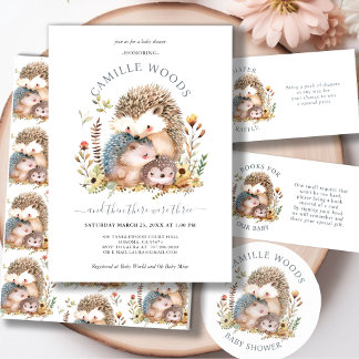 Invitation Adorable Baby shower de famille de hérisson