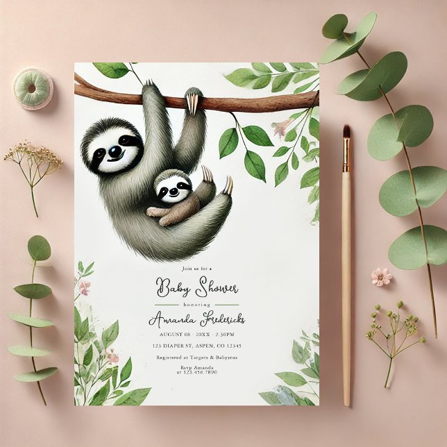Invitation Adorable Baby shower de fentes à accrochage (Adorable Hanging Sloth Baby Shower Invitation)