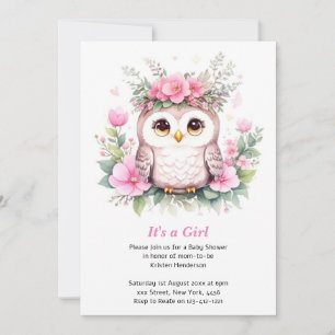Invitation Adorable Baby shower de fille de hibou rose