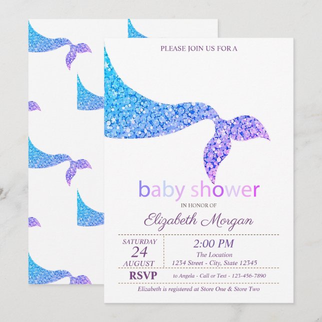 Invitation Adorable Baby shower de la queue de sirène (Devant / Derrière)