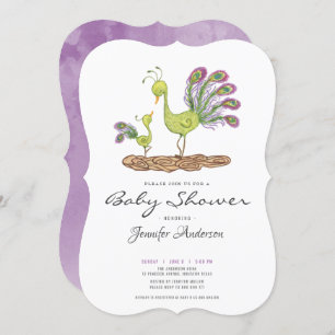 Invitation Adorable baby shower de paon aquarelle