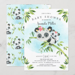 Invitation Adorable Baby shower des filles d'ours de panda