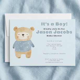 Invitation Adorable Baby shower d'ours en peluche bleu "c'est