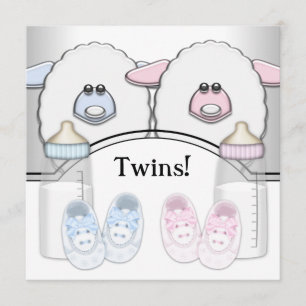 Invitation Adorable Baby shower jumeau rose et bleu mouton