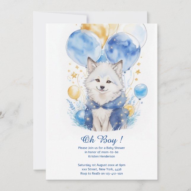 Invitation Adorable Baby shower Loup Pup (Devant)