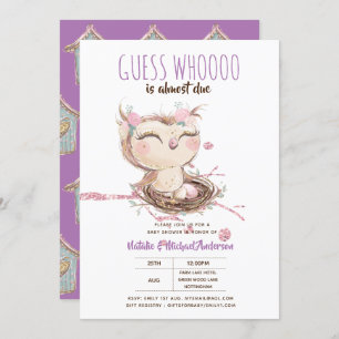 Invitation Adorable Baby shower OWL Devinez Qui A Presque Dû