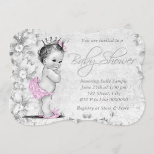 Invitation Adorable Baby shower rose et gris Vintage