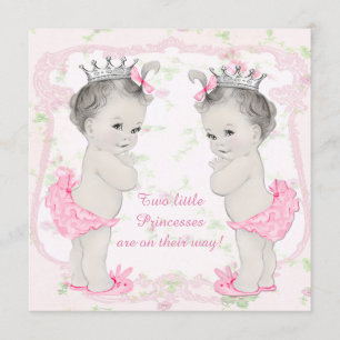 Invitation Adorable Baby shower rose Princesse Twin