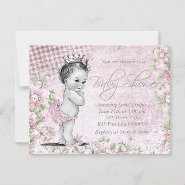 Invitation Adorable Baby-Shower Rose Vintage (Devant)
