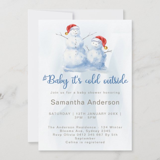 Invitation Adorable Baby shower Snowman (Devant)
