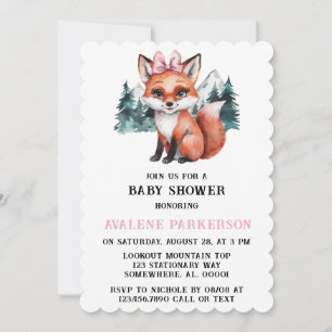 Invitation Adorable bébé Fox Watercolor Baby shower fille