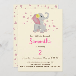Invitation Adorable Bébé mignon Eléphant rose et gris Anniver