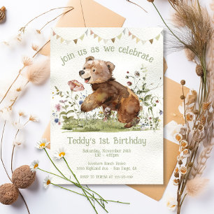 Invitation Adorable bébé ours 1er anniversaire fête