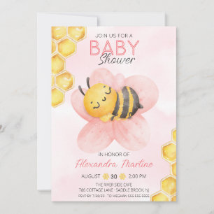 Invitation Adorable Bee rose floral fille baby shower