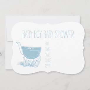 Invitation Adorable Blue Baby Boy Carriage Retro Baby shower